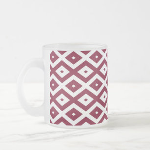 Burgundy and white diamond pattern frosted glass coffee mug