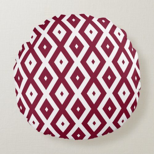 Burgundy and white diamond pattern round pillow