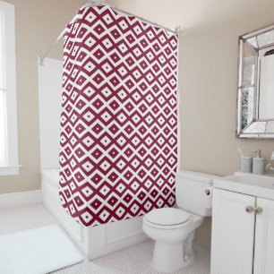 Burgundy and white diamond pattern shower curtain