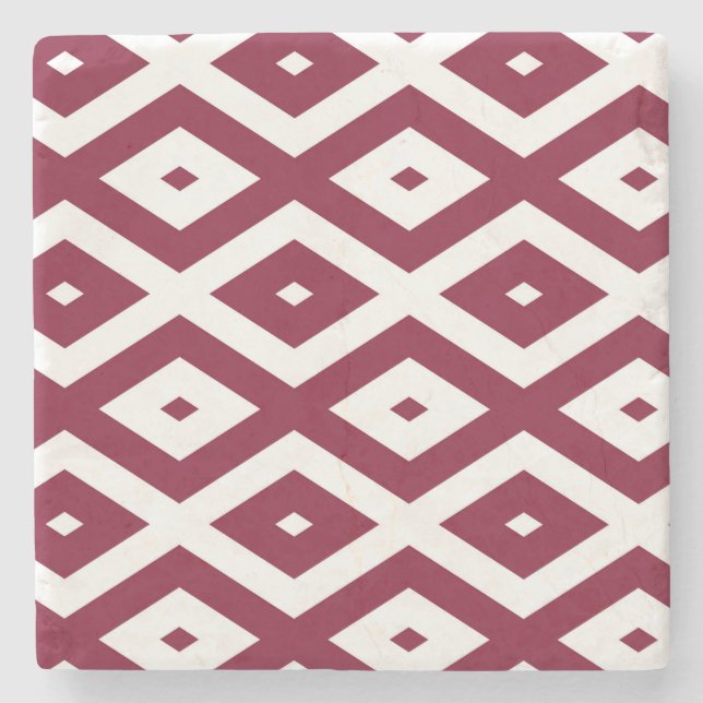 Burgundy and white diamond pattern stone coaster (Front)