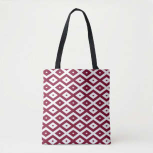 Burgundy and white diamond pattern tote bag