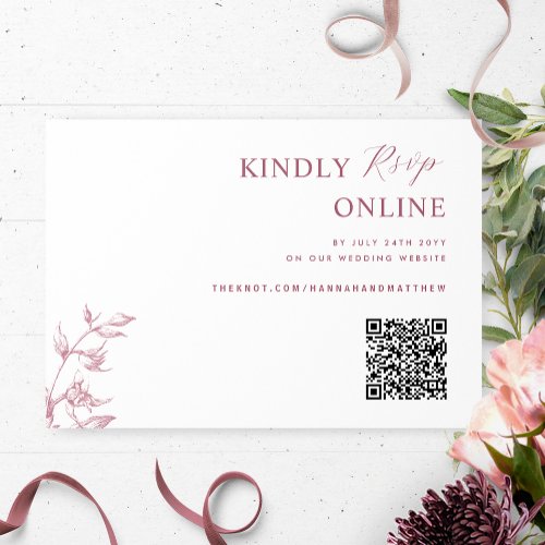 Burgundy and White Elegant QR Code RSVP Wedding Enclosure Card