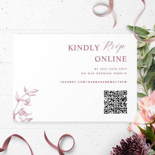 Burgundy and White Elegant QR Code RSVP Wedding Enclosure Card (Creator Uploaded)