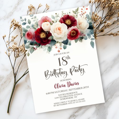 Burgundy and White Floral 18th Birthday Party