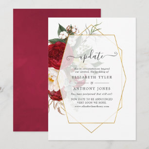 Burgundy and White Floral Geometric Wedding Update Invitation