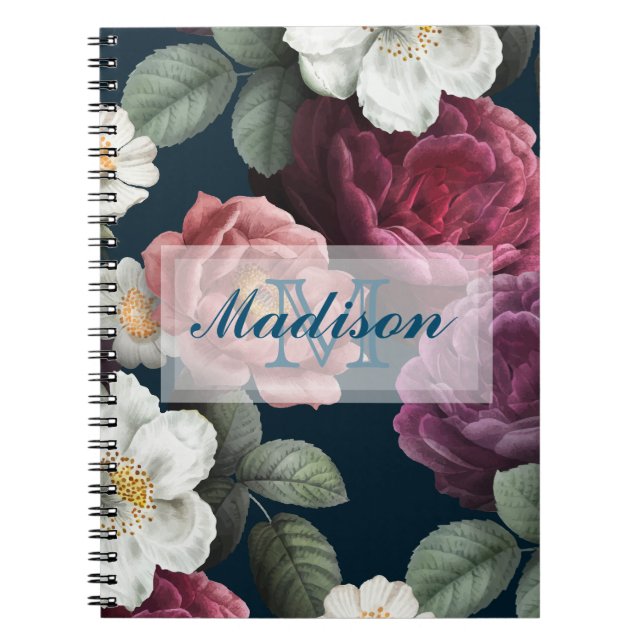 Burgundy And White Floral Monogram Journal/ Notebook (Front)