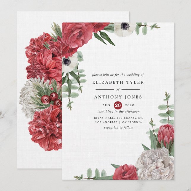 Burgundy and White Floral Wedding Invitation (Front/Back)