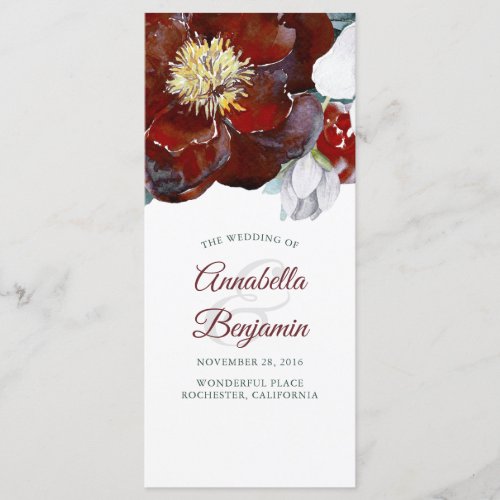Burgundy and White Floral Wedding Programs