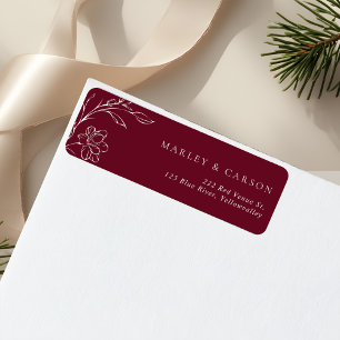 Burgundy and White Floral Wedding Return Address Label