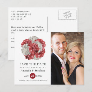 Burgundy and White Floral Wedding Save the Date Postcard
