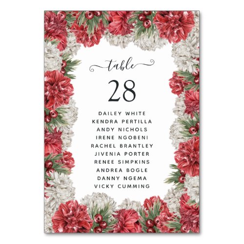 Burgundy and White Floral Wedding Table Number