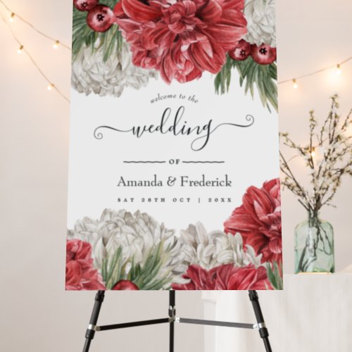 Burgundy and White Floral Wedding Welcome Foam Board