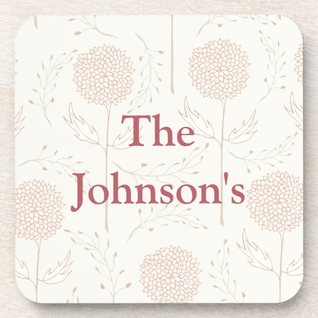 Burgundy and white flowers beverage coaster (Front)