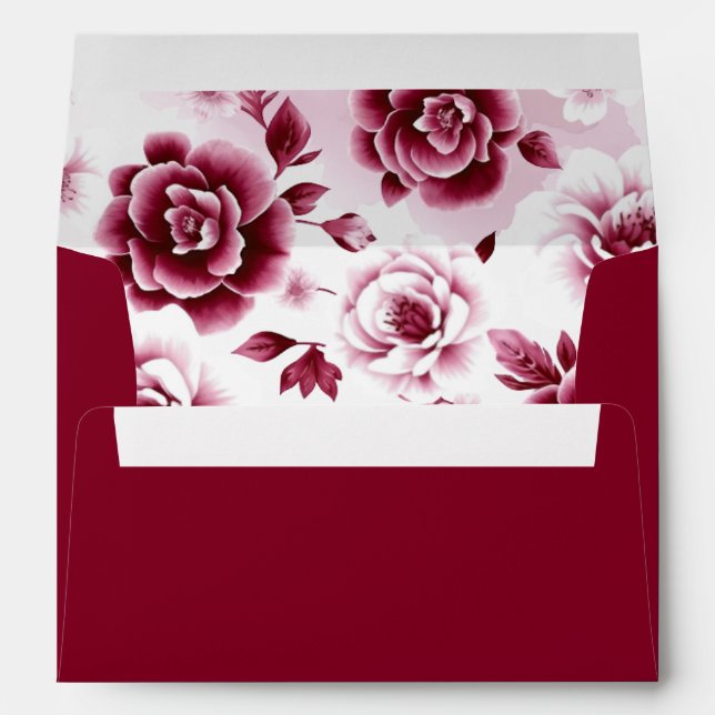 Burgundy and white flowers floral pattern wedding envelope (Back (Bottom))