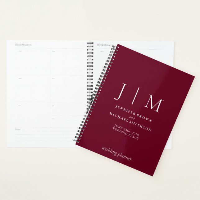 Burgundy and White Formal Simple Day Wedding Planner (Display)