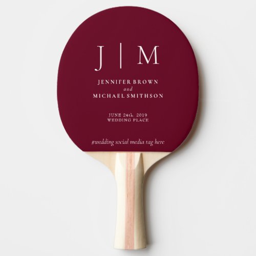 Burgundy and White Formal Simple Fun Wedding Ping Pong Paddle