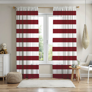 Burgundy and White Horizontal Stripe Blackout Curtains