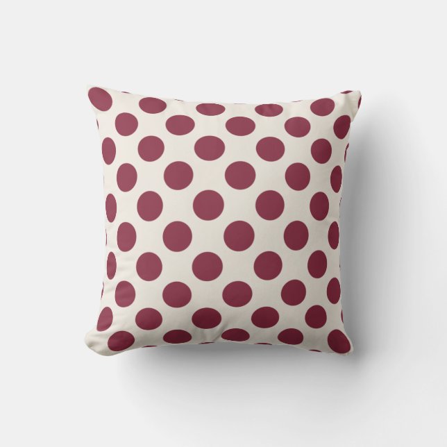 Burgundy and White Ivory Polka Dot Throw Pillow (Front)