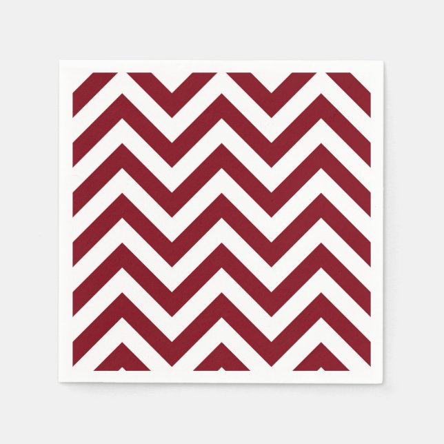 Burgundy and White Large Chevron ZigZag Pattern Napkins (Front)