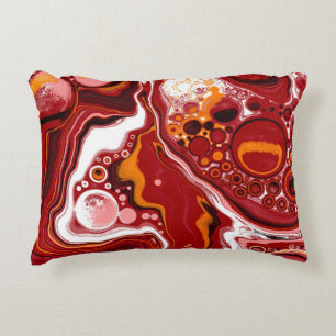 Burgundy and White Marble Fluid Art   Accent Pillow