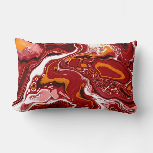 Burgundy and White Marble Fluid Art  Lumbar Pillow (Front)