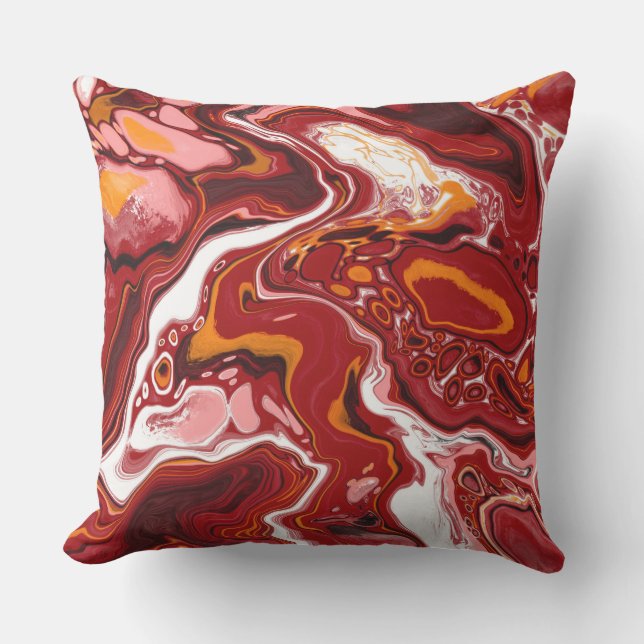 Burgundy and White Marble Fluid Art    Outdoor Pillow (Front)