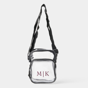 Burgundy and White Modern Monogram Clear Crossbody Bag
