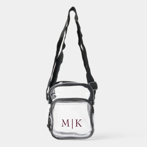 Burgundy and White | Modern Monogram Clear Crossbody Bag