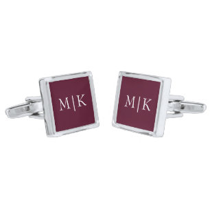 Burgundy and White Modern Monogram Cufflinks