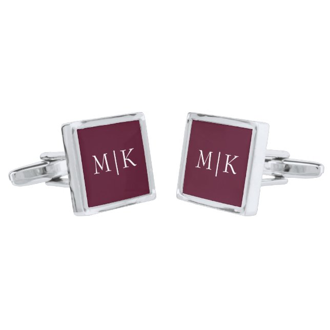 Burgundy and White | Modern Monogram Cufflinks (Angled)