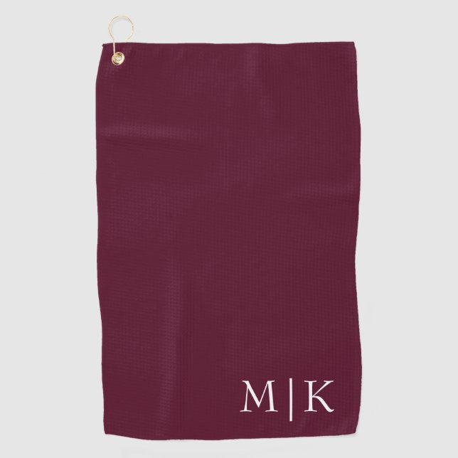 Burgundy and White | Modern Monogram Golf Towel (Front)