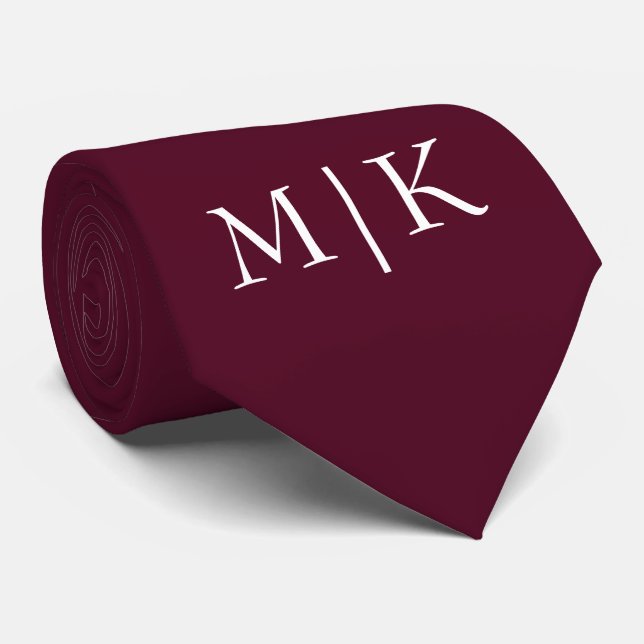 Burgundy and White | Modern Monogram Neck Tie (Rolled)