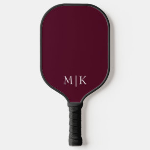 Burgundy and White Modern Monogram Pickleball Paddle