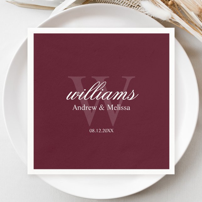 Burgundy and White Monogram Wedding Napkins (Creator Uploaded)