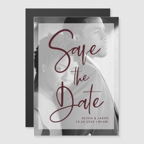 Burgundy and White Overlay  Photo Save the Date Magnetic Invitation