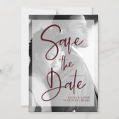 Burgundy and White Overlay | Photo Save the Date Magnetic Invitation (Front)
