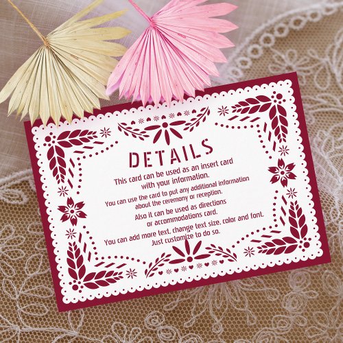 Burgundy and white papel picado Quinceaera Enclosure Card