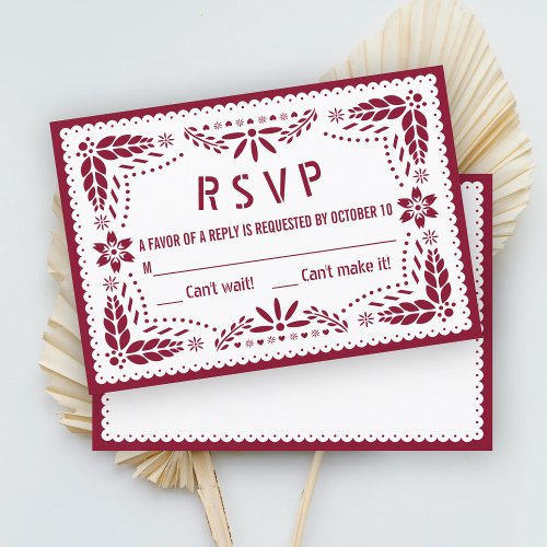 Burgundy and white papel picado Quinceaera RSVP Card