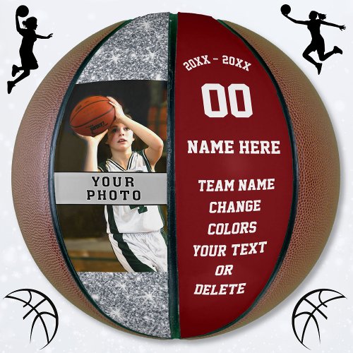 Burgundy and White Personalized Basketball Ball