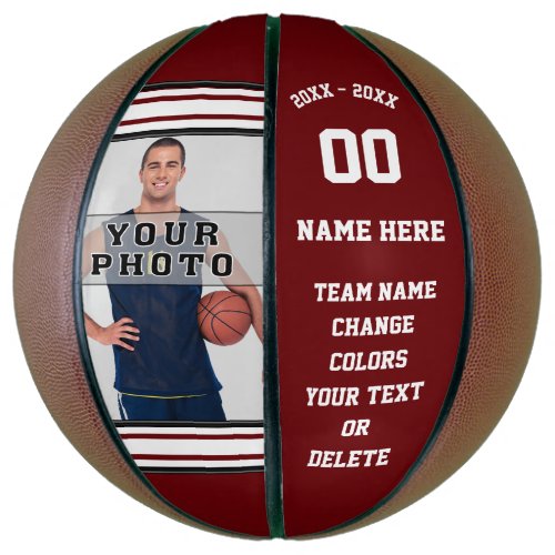 Burgundy and White Personalized Photo Basketball