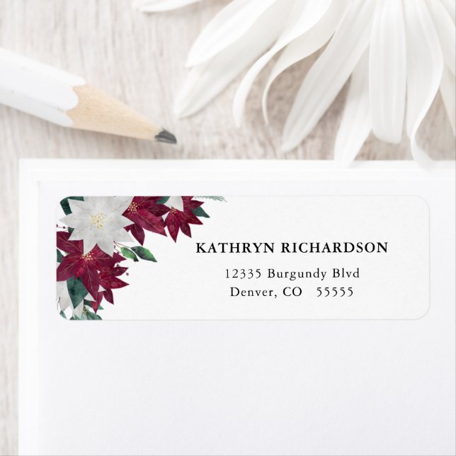 Burgundy and White Poinsettia Christmas Label (Insitu)