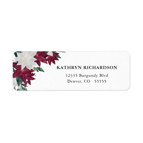 Burgundy and White Poinsettia Christmas Label