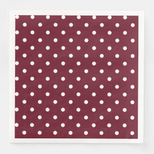 Burgundy and White Polka Dot Pattern Paper Dinner Napkins