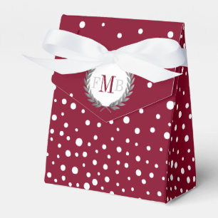 Burgundy and white polka dot pattern wedding fav favor boxes