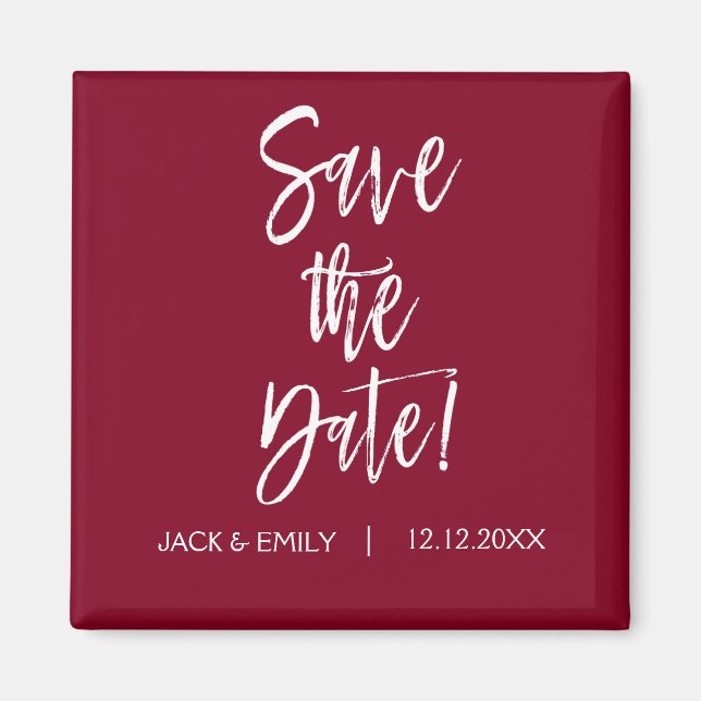 Burgundy and White  Save the Date Magnet (Front)