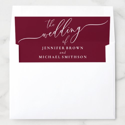 Burgundy and White Simple Formal Wedding Envelope Liner
