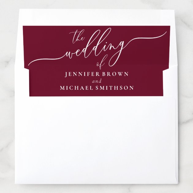 Burgundy and White Simple Formal Wedding Envelope Liner