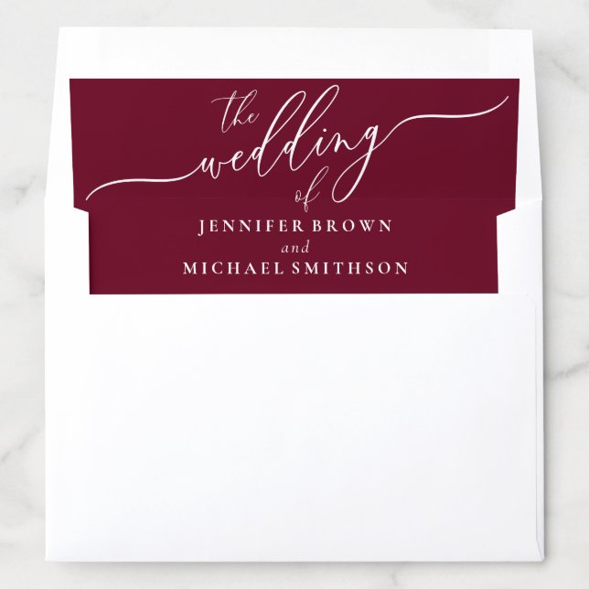 Burgundy and White Simple Formal Wedding Envelope Liner (In Envelope)