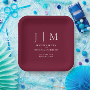 Burgundy and White Simple Minimal Formal Modernist Paper Plates