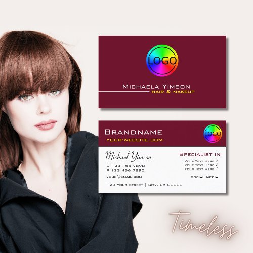 Burgundy and White Simple with Logo Professional Business Card